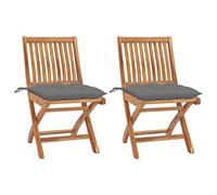 LoogCape 2 sedie da giardino pieghevoli con cuscini grigi in legno di teak massiccio, resistenti alle intemperie, con schienale e braccioli, ideali come sedia da balcone, sedia da terrazza, sedia da