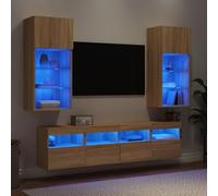 LoogCape 5 pezzi di legno di quercia Sonoma, con illuminazione LED RGB, supporto da parete per TV, larghezza 40-80 cm, materiale robusto, design versatile per soggiorno