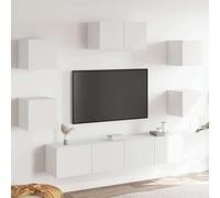 LoogCape 7-TLG. Set mobile TV bianco, in legno, montaggio a parete, design modulare, robusto e stabile, per soggiorno, supporto multimediale