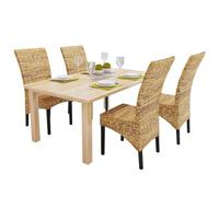 LoogCape Abaca & Mango - Set di 4 sedie per sala da pranzo, in legno massiccio, 47 x 50 x 97 cm, intrecciate a mano, per cucina, sala da pranzo, veranda, colore: marrone, effetto naturale, elevata