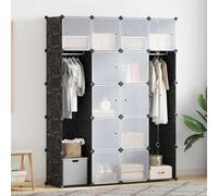 LoogCape Armadio modulare con 14 scomparti, nero e bianco, 37 x 146 x 180,5 cm, versatile, per camera da letto, cameretta dei bambini, corridoio, organizer con cassetti e asta appendiabiti