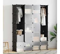 LoogCape Armadio modulare con 18 scomparti, nero e bianco, 37 x 146 x 180,5 cm, versatile, per camera da letto, cameretta dei bambini, corridoio, organizer con cassetti e asta appendiabiti