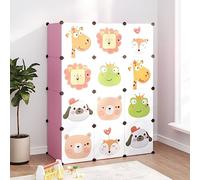 LoogCape Armadio modulare per bambini con 12 cubi rosa PP, pannelli in plastica PP e telaio in acciaio, 110 x 46,5 x 144 cm, impilabile con martello in legno per ordine nella cameretta dei bambini