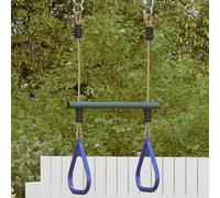 LoogCape Asta trapezoidale con anelli da ginnastica per bambini, blu e verde scuro, in acciaio con design antiscivolo per una presa sicura in giardino, adatta per torre da gioco, parete da arrampicata