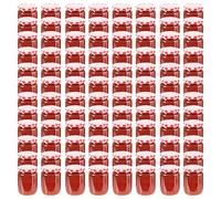 LoogCape Barattoli per marmellata con coperchio bianco rosso, 96 pezzi, 230 ml, per marmellate, salse, miele e sciroppo con chiusura ermetica