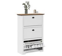 LoogCape BODO Scarpiera bianca e marrone in legno di pino massiccio e materiale in legno, 80 x 35 x 118 cm, 3 cassetti, maniglie in metallo, sottile, salvaspazio, per corridoio, ingresso con spazio