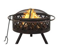 LoogCape Braciere rustico con attizzatoio, 76 cm, in acciaio, per giardino, terrazza, decorazione, emissione di calore per esterni, con copertura a griglia e funzione di sicurezza