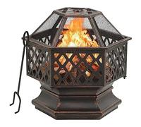 LoogCape Braciere rustico in acciaio con attizzatoio, 62 x 54 x 56 cm, per giardino, terrazza, esterno, caminetto decorativo