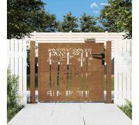 LoogCape Cancello da giardino, 100 x 75 cm, in acciaio Corten, design in bambù, chiudibile con 2 pali, per recinzione da giardino, protezione dagli sguardi indiscreti, battente in metallo resistente