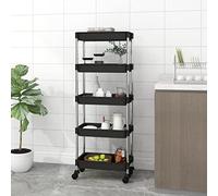 LoogCape Carrello da cucina a 5 ripiani, nero, 42 x 29 x 128 cm, in ferro ABS, multiuso, con 4 ruote e freni, carrello da portata salvaspazio, ideale per cucina, bagno, ufficio, organizer, scaffale