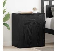 LoogCape Comodino nero effetto quercia in legno con 1 cassetto e anta, 35 x 50 x 60 cm, stabile, per camera da letto, soggiorno, camera degli ospiti, con spazio e ripiano