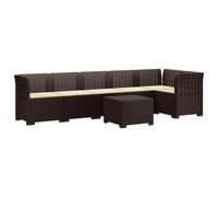 LoogCape Divano da giardino a 6 posti con cuscino, effetto rattan, PP, marrone, resistente alle intemperie e ai raggi UV, elemento modulare per balcone, terrazza, giardino d'inverno e esterni, per