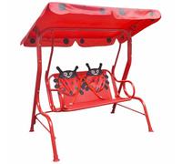 LoogCape Dondolo per bambini, rosso, con tettuccio parasole, per giardino, terrazza, veranda e balcone, robusto telaio in acciaio, resistente alle intemperie, facile montaggio, seduta sicura