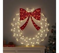 LoogCape Ghirlanda con 60 LED a luce bianca calda, in acrilico, 76 x 76 cm, design moderno, decorazione natalizia con fiocco, per interni ed esterni
