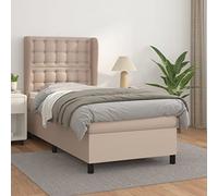 LoogCape Letto a molle 100 x 200 cm, colore marrone cappuccino, in ecopelle, testiera regolabile in altezza, materasso a molle insacchettate, supporto medio, per un sonno riposante
