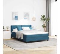 LoogCape Letto a molle blu scuro con testiera, 190 x 140 cm, letto imbottito in velluto con testiera regolabile, robusto letto in legno massiccio, materasso incluso, ideale come letto matrimoniale o