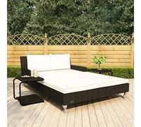LoogCape Letto da giardino per 2 persone con cuscini e tavolini in polyrattan resistente alle intemperie, pieghevole e regolabile per ore di relax in giardino, sul balcone o in terrazza