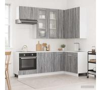 LoogCape Mobile da cucina Lyon in legno grigio sonoma, 8 pezzi, con armadietto pensile e vetrina per dispensa, per riporre stoviglie e utensili