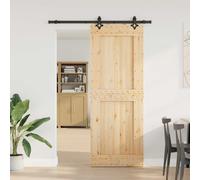 LoogCape NARVIK - Porta scorrevole in legno di pino massiccio naturale e nero, binario da 152,5 cm, per interni, divisorio salvaspazio, con raccordi e ruote
