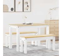LoogCape Panama - Set da pranzo in legno massello di pino bianco, con panche, per sala da pranzo, cucina, soggiorno, salvaspazio ed estensibile, per famiglia e amici