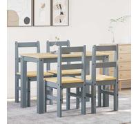 LoogCape Panama - Set da pranzo in legno massiccio di pino, 5 pezzi, con tavolo da pranzo estensibile e sedie imbottite, ideale per cucina e sala da pranzo