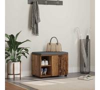 LoogCape Panca da corridoio con cuscino e scaffale con porta, in legno anticato, 60 x 38 x 46 cm, con venature del legno, per corridoio, scarpe, spazio per l'ingresso