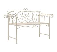 LoogCape Panca da giardino, 132 cm, in metallo bianco anticato, resistente alle intemperie, per giardino, balcone e terrazza, con schienale e dettagli decorativi