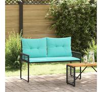 LoogCape Panca da giardino per esterni con cuscino, rattan sintetico e tessuto, colore nero turchese, 118 x 55 x 82 cm, resistente alle intemperie, con schienale, braccioli, terrazza e balcone, per