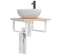 LoogCape Piano lavabo con supporto in acciaio e legno massello di quercia 50 x 50 x 2,5 cm, montaggio a parete per lavabo, mobile da bagno, lavandino, portaoggetti e portasciugamani