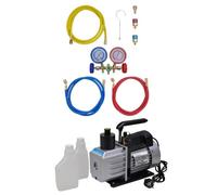 LoogCape Pompa a vuoto con distributore a 2 vie e manometro set per condizionatori d'aria, manutenzione professionale del refrigerante, alloggiamento in alluminio, tubi flessibili, adattatori, ganci