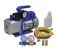 LoogCape Pompa a vuoto monostadio con manometro e kit di distribuzione a 4 vie per condizionatori, impianti di raffreddamento, manutenzione, riparazione, test di pressione, trasporto, costruzione