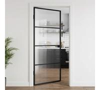 LoogCape Porta d'appartamento in alluminio e vetro temperato, 93 x 201,5 x 3,5 cm, porta interna per soggiorno, trasmissione della luce, isolamento acustico, cornice per interni moderni
