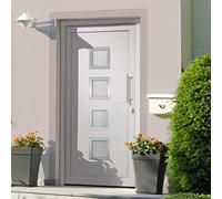 LoogCape Porta di casa bianca, 108 x 200 cm, porta d'ingresso esterna, porta di sicurezza con blocco multiplo, isolamento termico, vetro isolante, maniglia in acciaio inox, cornice e kit di montaggio