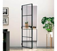 LoogCape Porta interna nera, 76 x 201,5 cm, in vetro temperato e alluminio, design sottile, per telai esistenti in legno, vetro da 5 mm, cornice sottile, con maniglia per transizione nel soggiorno