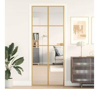 LoogCape Porta interna sottile, dorata, 83 x 201,5 cm, in vetro temperato e alluminio, spessore del vetro 5 mm, per telaio della porta da 35 a 50 mm, luce moderna per soggiorno, passaggio