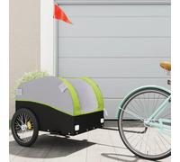 LoogCape Rimorchio per bicicletta nero e verde da 45 kg, in ferro robusto, pieghevole, con bandiera di sicurezza per città, shopping, gite in bicicletta, all'aperto, adatto per bambini, cani