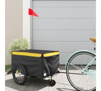 LoogCape Rimorchio per bicicletta nero giallo 30 kg ferro, pieghevole, bandiera di sicurezza, per città, uso quotidiano, shopping, viaggi, escursioni all'aperto, con timone, parapioggia, zanzariera