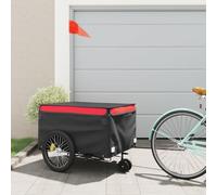 LoogCape Rimorchio per bicicletta nero rosso 45 kg ferro robusto pieghevole a molla, con timone di sicurezza, parapioggia, ideale per tutti i giorni, trasporto, shopping, gite, ciclismo, città