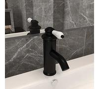 LoogCape Rubinetto per lavabo nero, 130 x 180 mm, con miscelatore monocomando ad alta pressione, doccetta estraibile per bagno e cucina, in ottone durevole e tubo flessibile in acciaio inox, adatto