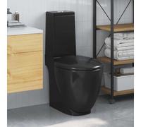 LoogCape Scarico WC in ceramica, orizzontale, nero, con coperchio soft-close e scarico a due quantità, per bagno, 65 x 38,5 x 84,5 cm, montaggio a parete, con coperchio WC e cassetta di scarico