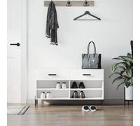 LoogCape Scarpiera bianca lucida con 2 cassetti, 4 scomparti, legno e ferro, 102 x 35 x 55 cm, panca per corridoio, ingresso, spazio per scarpe da ginnastica e stivali