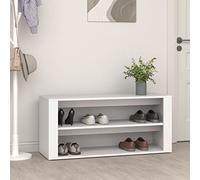 LoogCape Scarpiera in legno bianco, 100 x 35 x 45 cm, 2 scomparti, salvaspazio, per corridoio, ingresso, sistema di organizzazione con piano superiore come panca