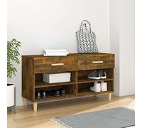 LoogCape Scarpiera in legno di rovere affumicato, 102 x 35 x 55 cm, 2 cassetti e 4 scomparti, stretta salvaspazio, chiusa, per corridoio, corridoio e guardaroba