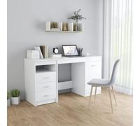 LoogCape Scrivania bianca, 140 x 50 x 76 cm, in legno con 3 cassetti, 1 porta, spazio per materiale da ufficio e documenti, per ufficio, casa, studio sulla scrivania