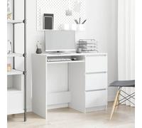 LoogCape Scrivania bianca in legno 90 x 45 x 76 cm con 3 cassetti, tavolo per PC per ufficio, home office e stanza, salvaspazio per angolo, ordine e spazio di archiviazione