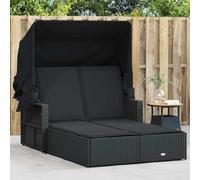 LoogCape Sdraio doppio con tetto e cuscini, nero, in polyrattan, schienale regolabile, imbottito, resistente alle intemperie, per giardino, balcone, terrazza, piscina, all'aperto e campeggio