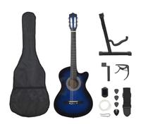 LoogCape Set chitarra western 96,5 cm blu con 6 corde, per principianti ed esperti, con custodia, tracolla, plettri, accordatore e accessori, per bambini e adulti