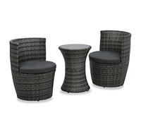 LoogCape Set da 3 pezzi in polyrattan grigio con comodi cuscinetti, impilabili, mobili da giardino per balcone, terrazza e giardino, set di mobili da esterno robusto