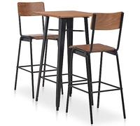 LoogCape Set da bar 3 pezzi in acciaio marrone nero con tavolo e 2 sedie per sala da pranzo, cucina, soggiorno, impilabile, estensibile, robusto legno e metallo, design moderno