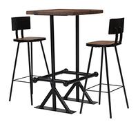 LoogCape Set da bar da 3 pezzi, in legno massiccio riciclato e acciaio verniciato a polvere, stile industriale, per sala da pranzo, cucina, soggiorno, con sgabelli e tavolo, salvaspazio
